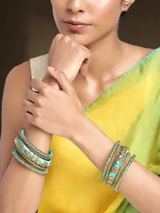 Peora Women 10Pcs Gold-Plated Kundan Studded Bangles Set