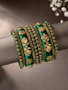 Peora Women 10Pcs Gold-Plated Kundan Studded Bangles Set