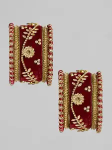 Peora Set Of 10 Gold-Plated Kundan-Studded Alloy Bangles