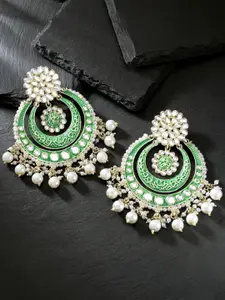 Peora Gold-Plated Pearl & Kundan Studded Contemporary Chandbalis