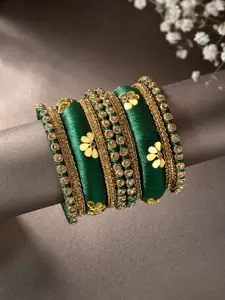 Peora Women 10Pcs Gold-Plated Kundan Studded Bangles Set