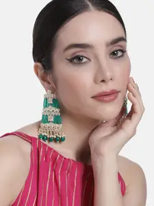 Peora Gold-Plated Kundan Contemporary Drop Earrings