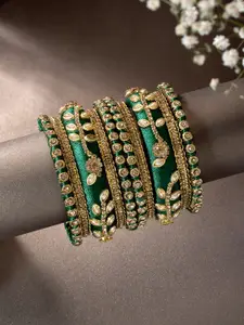 Peora Women 10Pcs Gold-Plated Kundan Studded Bangles Set