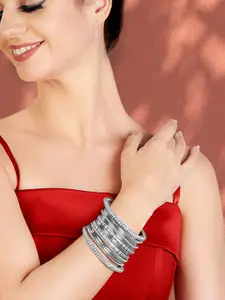 Peora Set Of 16 Silver-Plated Oxidised Alloy Bangles