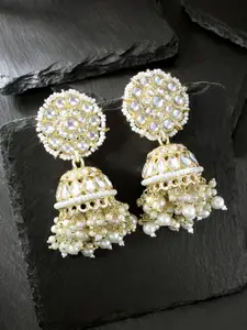 Peora Gold-Plated Pearl & Kundan Studded Contemporary Jhumkas
