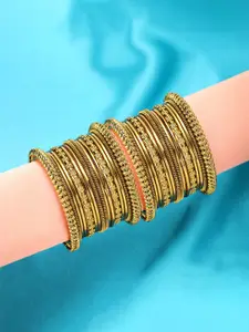 Peora Women Set of 32 Gold-Plated Oxidised Metal Bangles