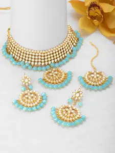Peora Gold-Plated Pearl Kundan Choker Necklace Jewellery Set
