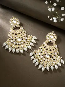 Peora Gold-Plated Kundan Contemporary Chandbalis