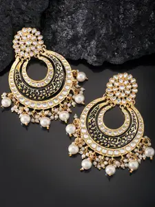 Peora Gold-Plated Kundan Contemporary Chandbalis