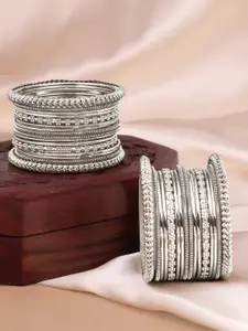 Peora Women Set of 32 Silver-Plated Oxidised Metal Bangles