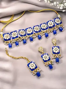 Peora Gold-Plated Kundan Meenakari Enamelled Choker Necklace Jewellery Set
