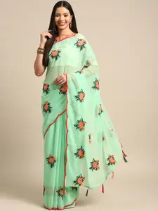 RAJGRANTH Floral Embroidered Pure Georgette Saree