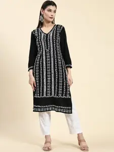 HOUSE OF KARI Ethnic Motifs Embroidered Chikankari Straight Kurta
