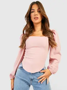 Boohoo Puff Sleeves Square Neck Corset Top
