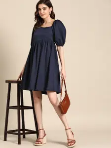 all about you Square Neck Puff Sleeves Fit & Flare Dress
