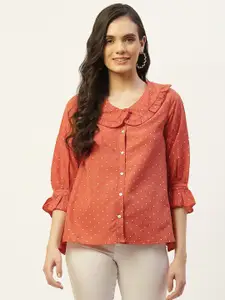 Belle Fille Polka Dot Print Puff Sleeve Layered Shirt Style Top