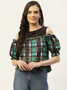 Belle Fille Checked Cold-Shoulder Layered Crepe Top