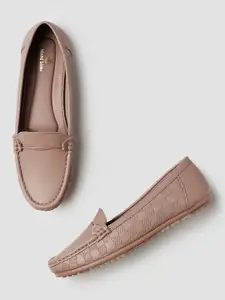 Marc Loire Women Textured Embellished Comfort Insole Lightweight Horsebit Loafers