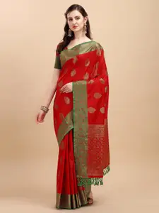 VISHNU WEAVES Ethnic Motif Zari Silk Blend Banarasi Saree With Blouse Piece