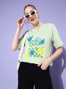 DressBerry Women Pure Cotton Printed Drop-Shoulder T-shirt