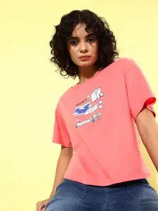 DressBerry Women Printed Drop-Shoulder Pure Cotton T-shirt