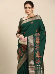 RAJGRANTH Floral Embroidered Silk Cotton Banarasi Saree
