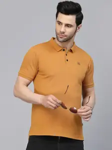 Rigo Men Light Brown Solid Slim Fit Cotton Polo Collar T-shirt