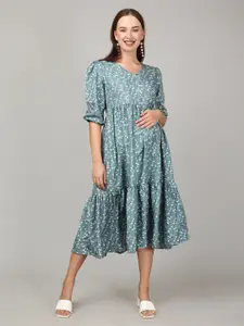 The Mom Store Copa Cabana Floral Printed Tiered Fit & Flare Maternity Dress