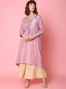 Indifusion Women Floral Embroidered Thread Work High-Low Kurta