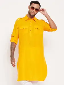 VASTRAMAY Shirt Collar Cotton Pathani Kurta