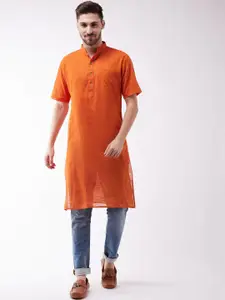 VASTRAMAY Men Pathani Cotton Mandarin Collar Kurta