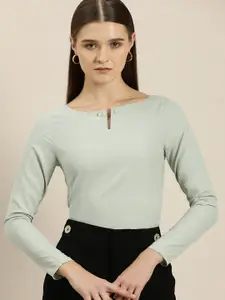 her by invictus Pearl Broach Detail Keyhole Neck Regular Top