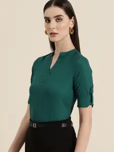 her by invictus Mandarin Collar Roll-Up Sleeves Top