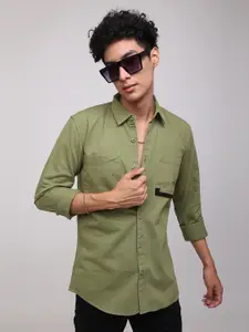 Snitch Green Slim Fit Cotton Casual Shirt