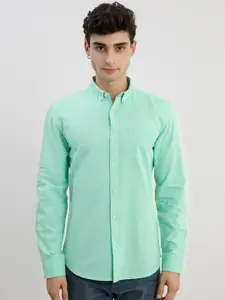 Snitch Green Button-Down Collar Slim Fit Linen Casual Shirt