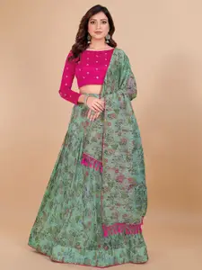 KALINI Embroidered Sequinned Semi-Stitched Lehenga & Unstitched Blouse With Dupatta