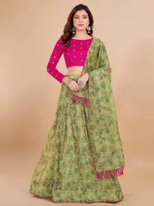 KALINI Embroidered Sequinned Semi-Stitched Lehenga & Unstitched Blouse With Dupatta