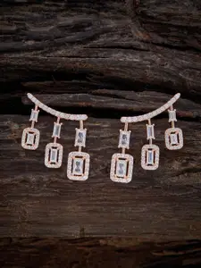 Kushal's Fashion Jewellery Rhodium-Embellished Bridal Cubic Zirconia Square Drop Earrings