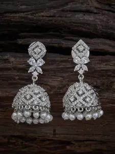 Kushal's Fashion Jewellery Rhodium-Plated CZ-Studded Dome Shaped Jhumkas