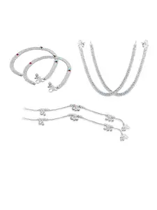 RUHI COLLECTION Set of 3 Silver Plated Traditional Anklet