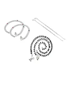 RUHI COLLECTION Set of 3 Silver Plated Traditional Anklet