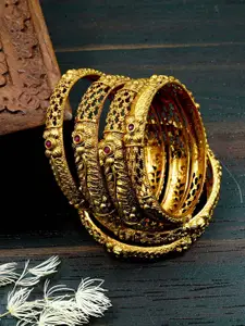 GRIIHAM Set Of 6 Gold-Plated Stone-Studded Bangle