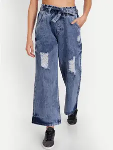 BAESD Women Jean Wide Leg High-Rise Mildly Distressed Heavy Fade Cotton Jeans