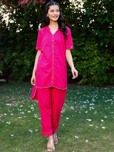 Lirose Embroidered Detail Pure Cotton Top & Trouser Co Ords