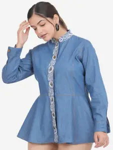 SUMAVI-FASHION Denim Cotton Shirt Mini Dress
