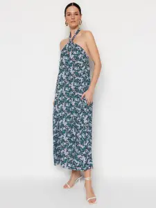 Trendyol Floral Print Halter Neck Maxi Dress