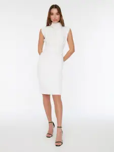 Trendyol High Neck Pleated Sleeveless Sheath Dress