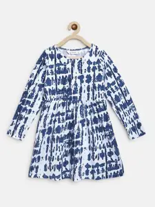 Campana Girls Long Sleeves Knee Length Fit and Flare Printed Cotton Dress