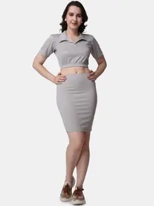 Popwings Spread Collar Crop Top & Pencil-Fit Skirt