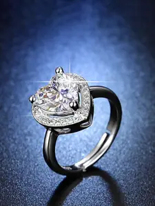 Designs & You Silver-Plated Crystal Studded Adjustable Finger Ring